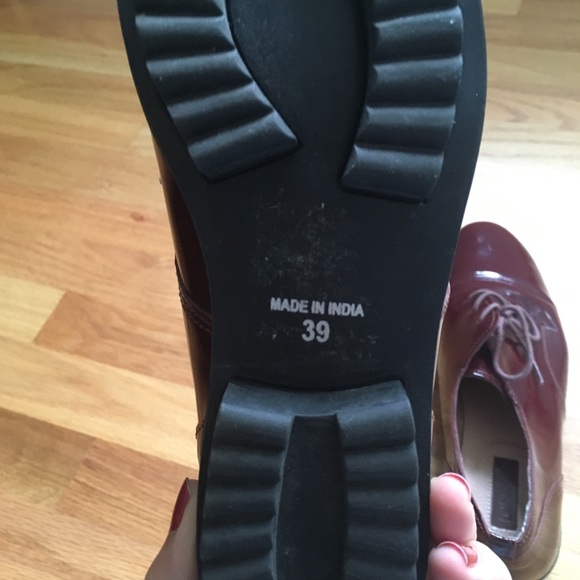 Burgundy Topshop Leather Oxford Shoes - Picture 6 of 6